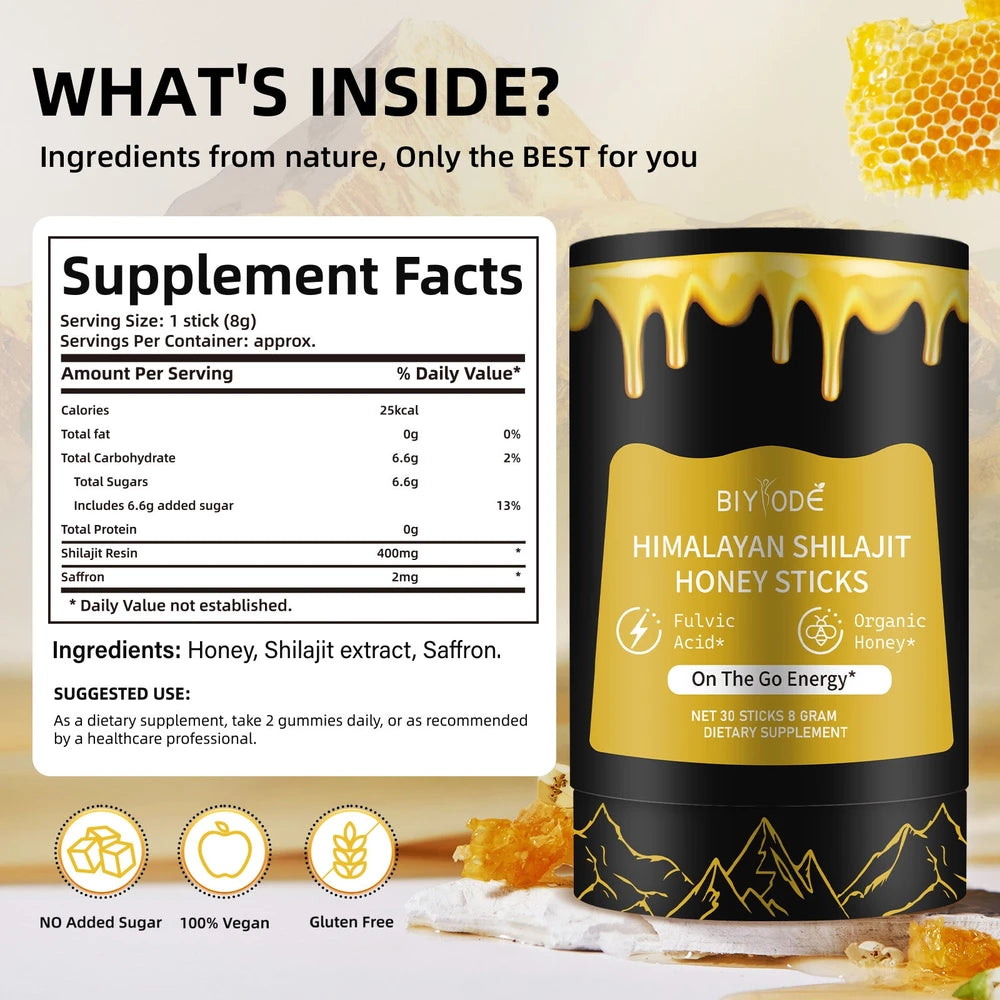 Pure Himalayan Shilajit Supplement Honey Sticks (30 Sticks)