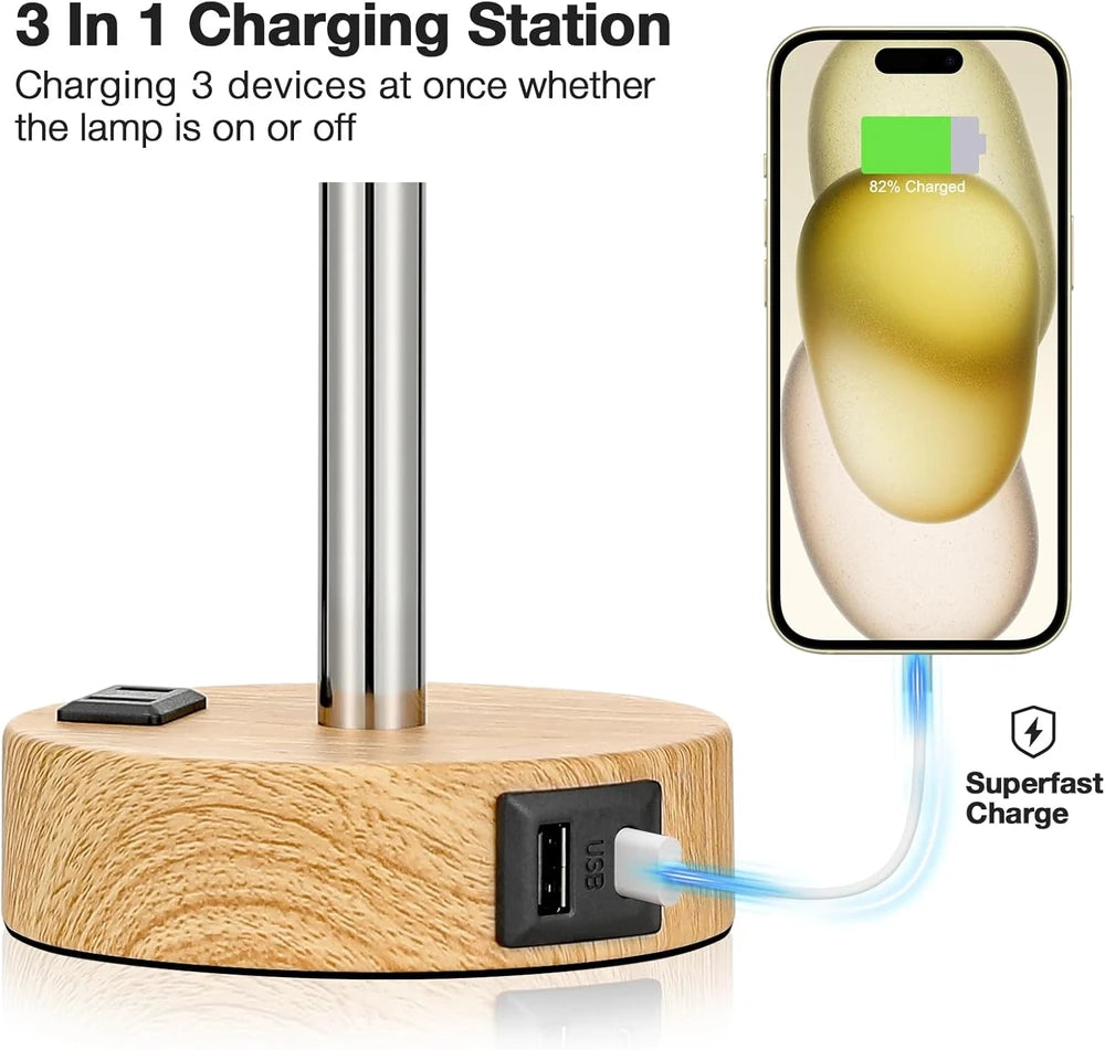 Cream Shade Wood Base Table Lamp