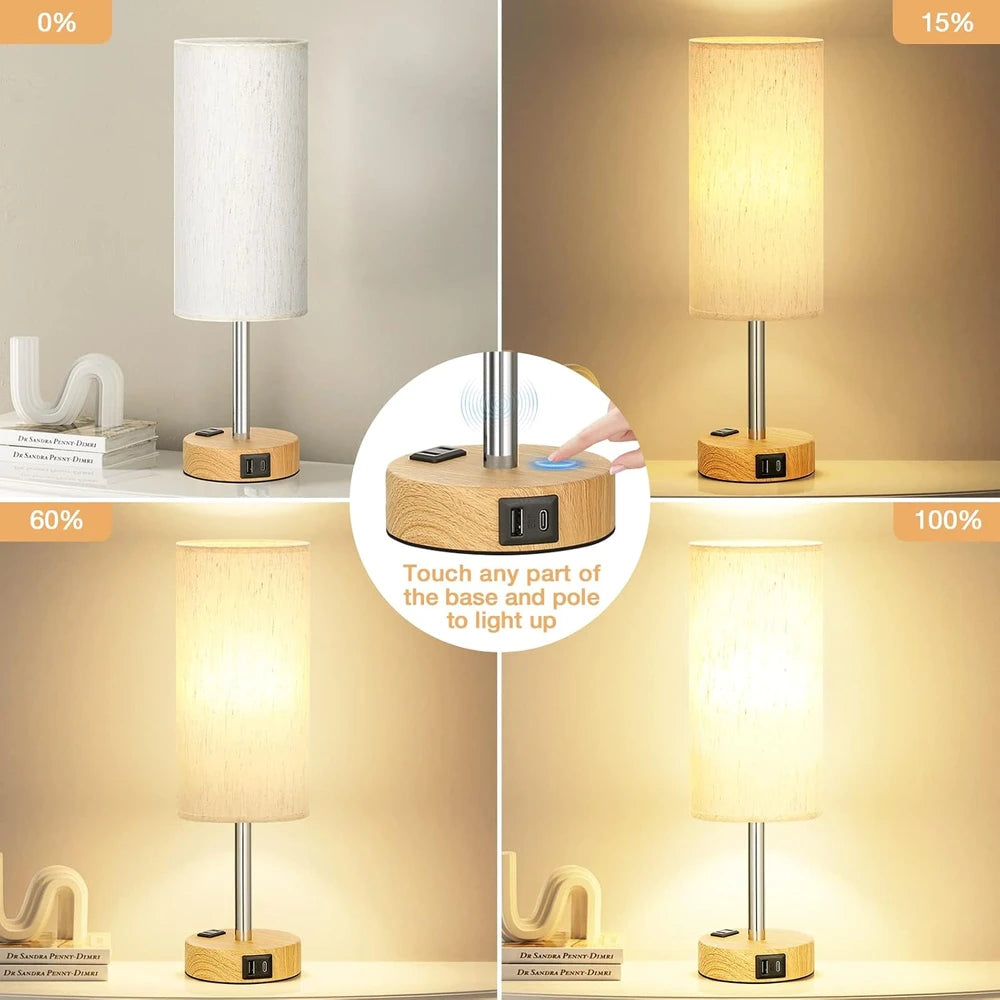 Cream Shade Wood Base Table Lamp