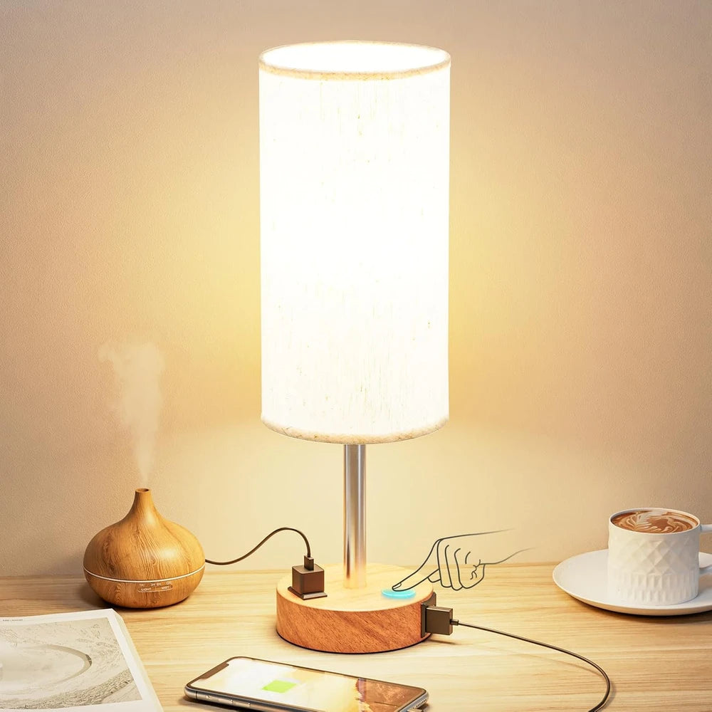 Cream Shade Wood Base Table Lamp